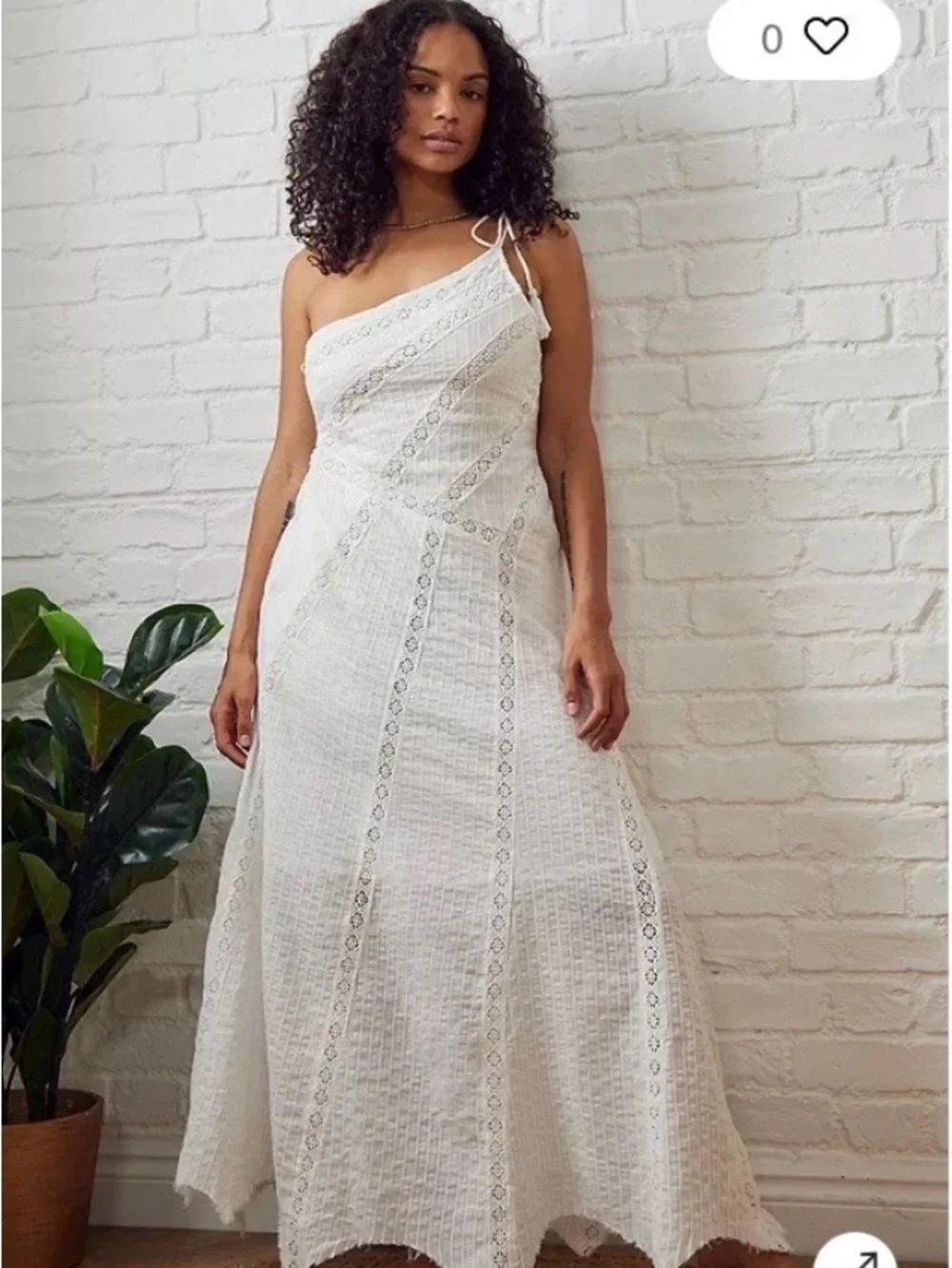 NWT Free People Bella One-Shoulder Maxi Dress M Ivory Lace Boho Raw Hem Whimsy.
